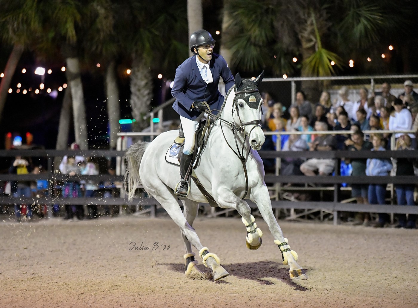 Michael Tokaruk celebrating after a show-jumping round